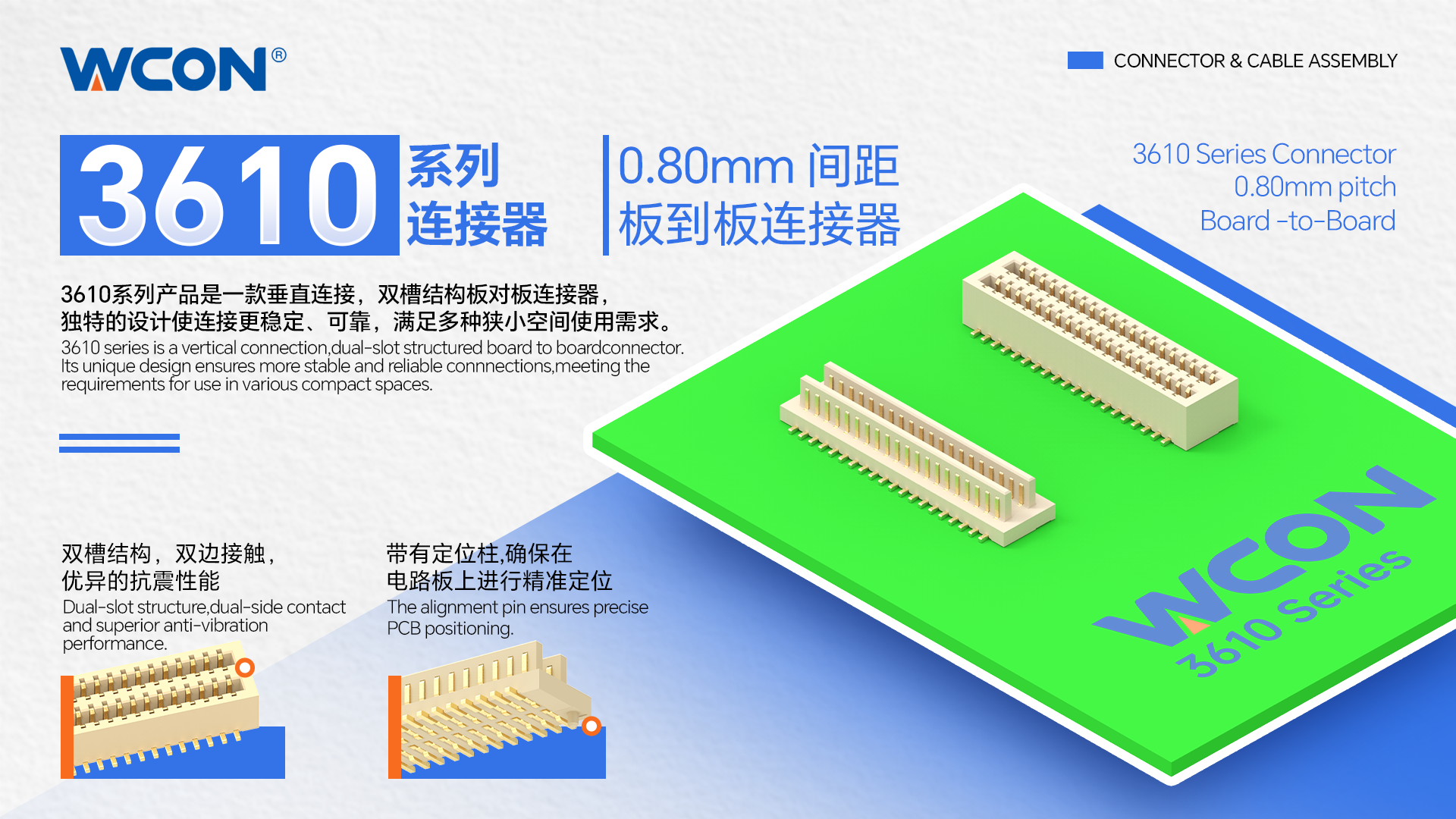 3610系列板對板連接器：0.80mm間距，支持雙向對配的高密度解決方案